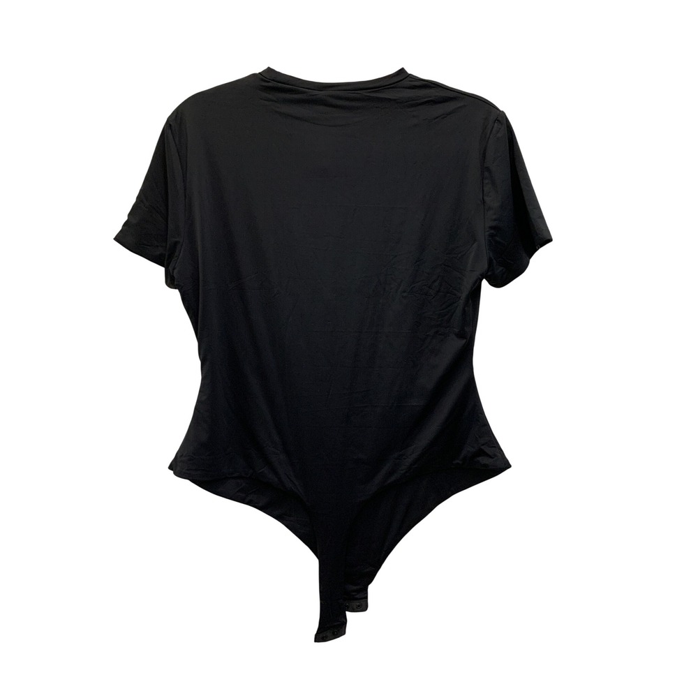 Black Short Sleeve Thong Bodysuit Women's Large NWT Stretch Snap Closure - Picture 2 of 9